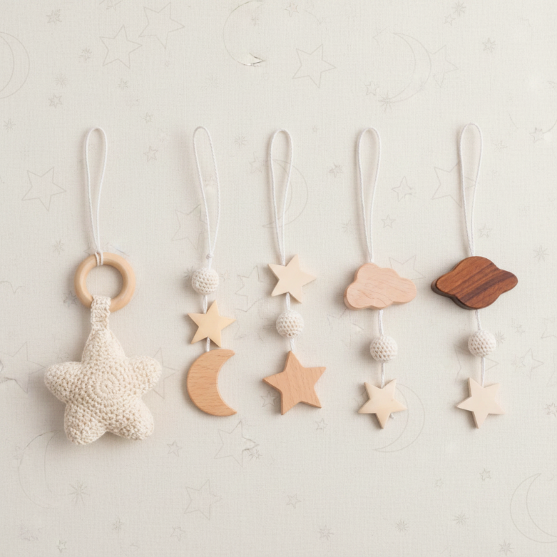 Wooden Baby Rattle Toy – Éveil sensoriel et sécurité – Baby Gym