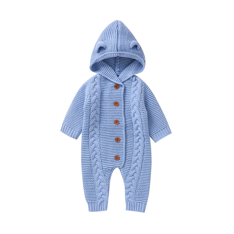 SoftKnit – Chaleureux et mignon – Combinaison à capuche en tricot pour bébé