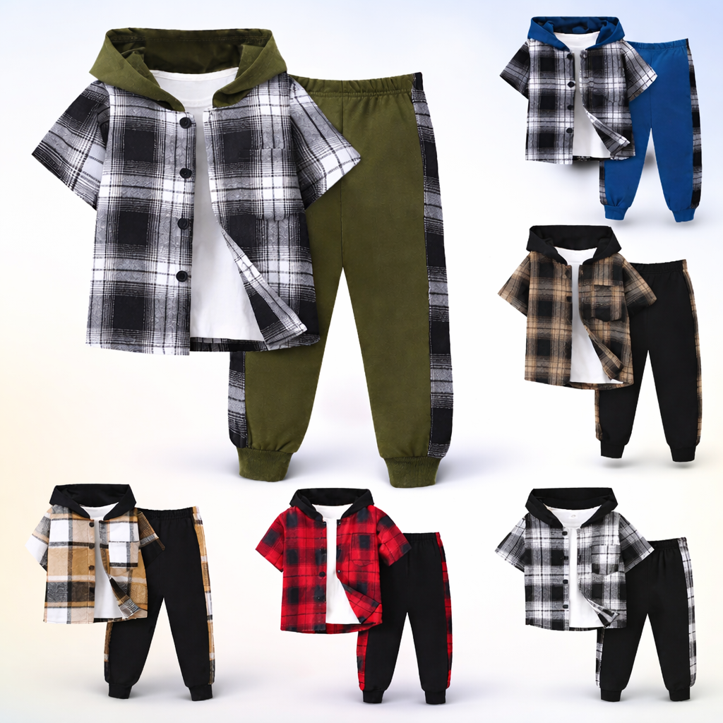 Boys Checkered Outfit – Tendance et confortable – Ensemble de vêtements à carreaux pour enfants