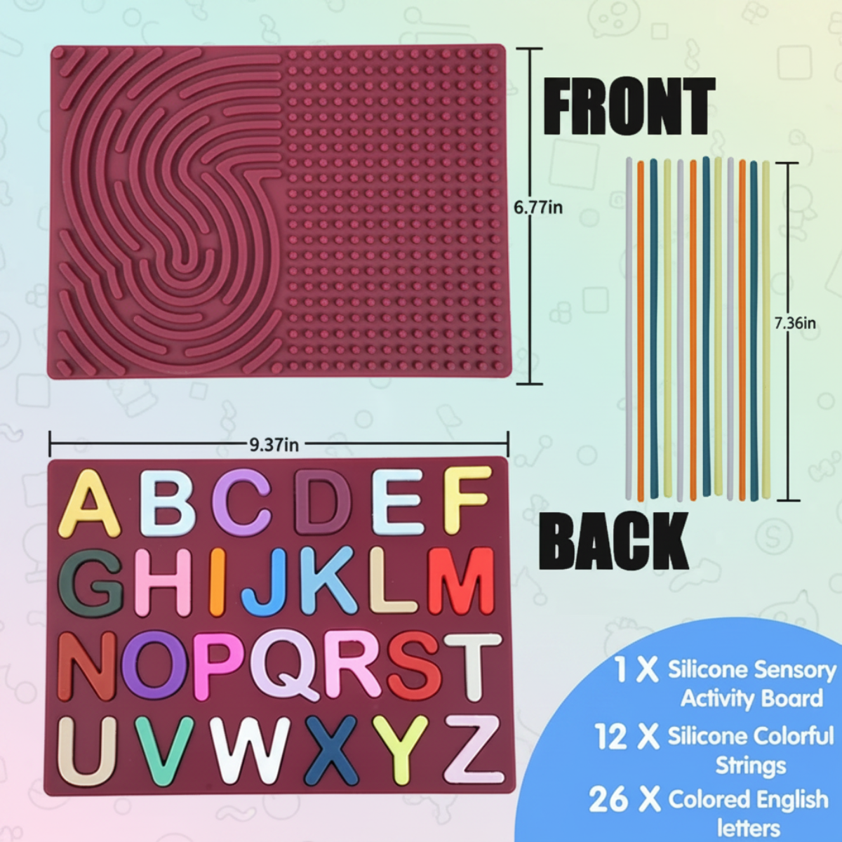 BrainyKids – Éducatif et sensoriel – Tableau d'activités en silicone avec des lettres