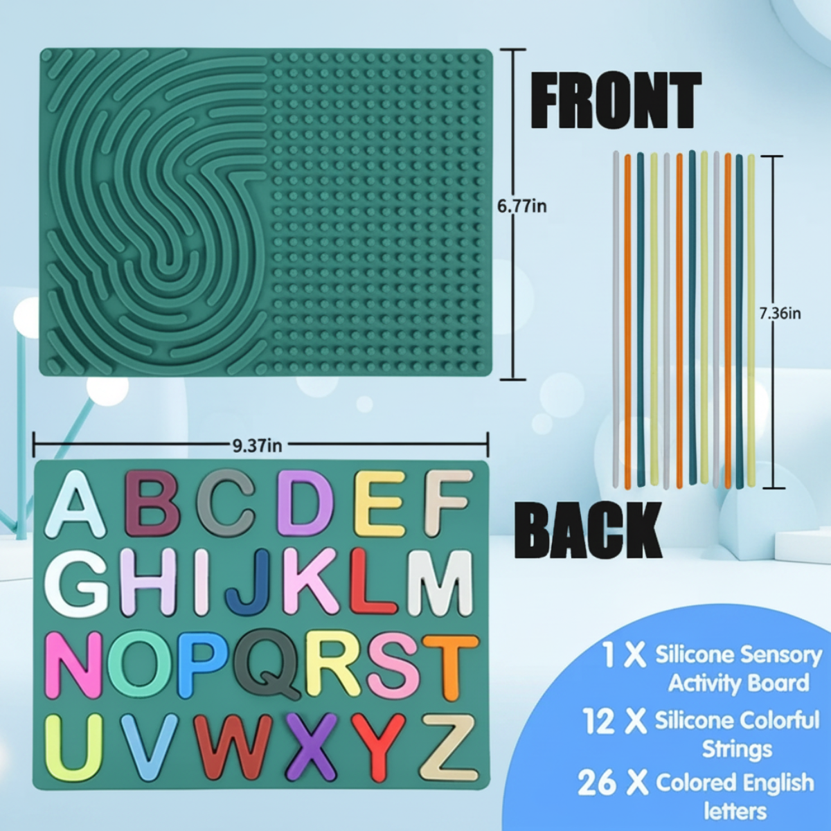 BrainyKids – Éducatif et sensoriel – Tableau d'activités en silicone avec des lettres