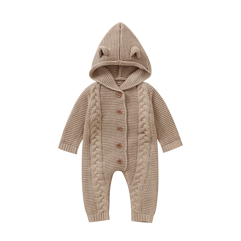 SoftKnit – Chaleureux et mignon – Combinaison à capuche en tricot pour bébé