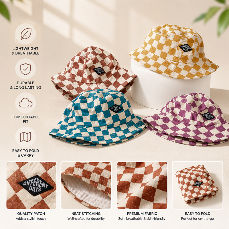 Bucket Hat – Mignon et protecteur – Bonnet pour enfant à carreaux