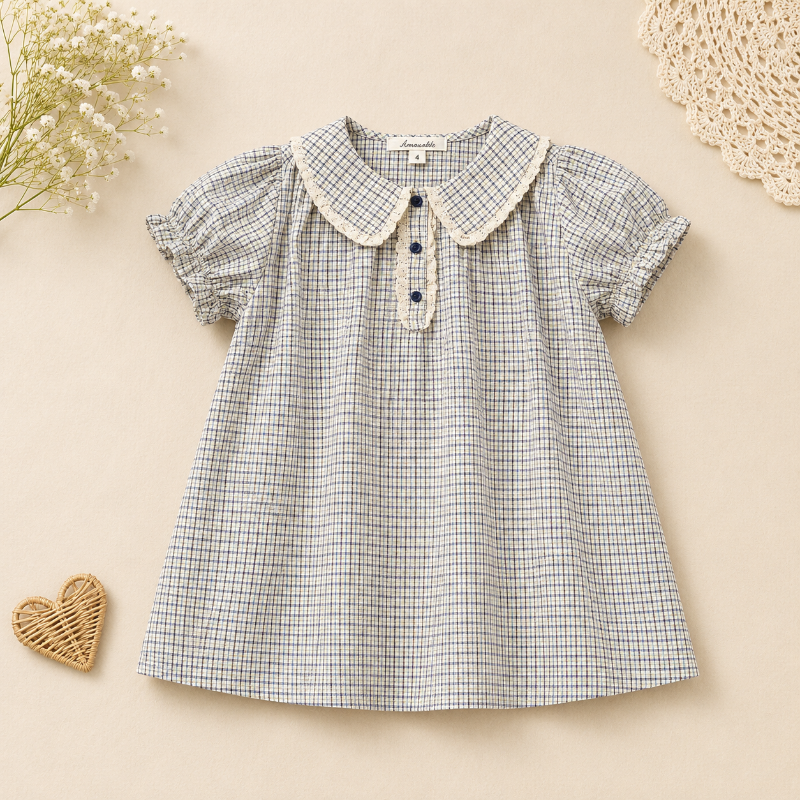 Short Sleeve Embroidery Dress – Élégance et confort – Robe de fille de créateur
