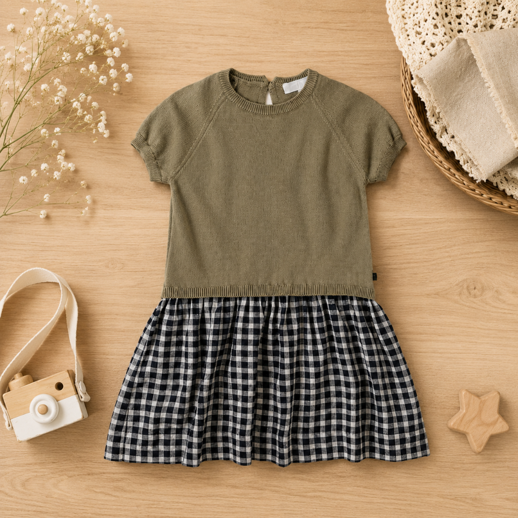 Plaid Patchwork Dress – Tendance et légère – Robe à carreaux