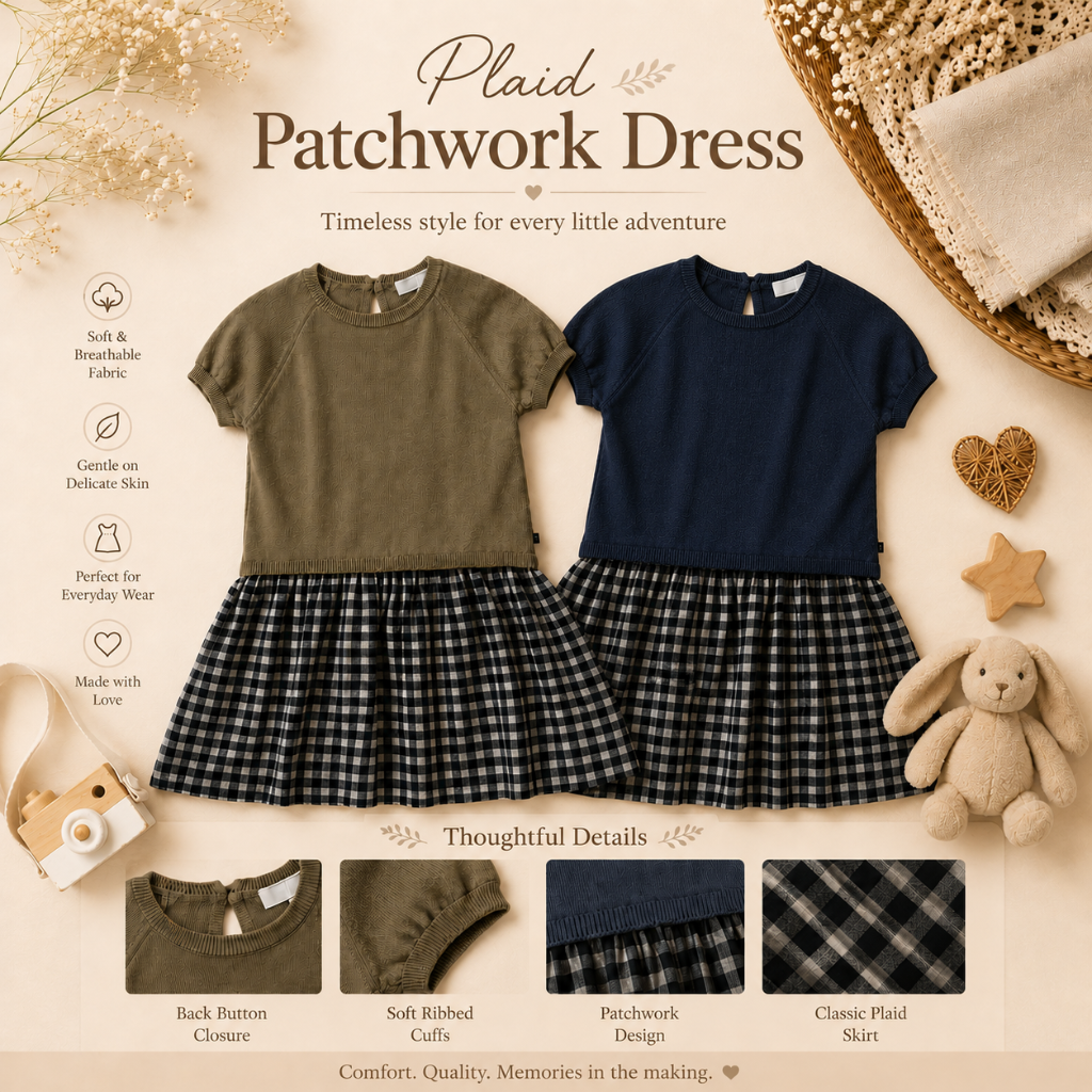 Plaid Patchwork Dress – Tendance et légère – Robe à carreaux