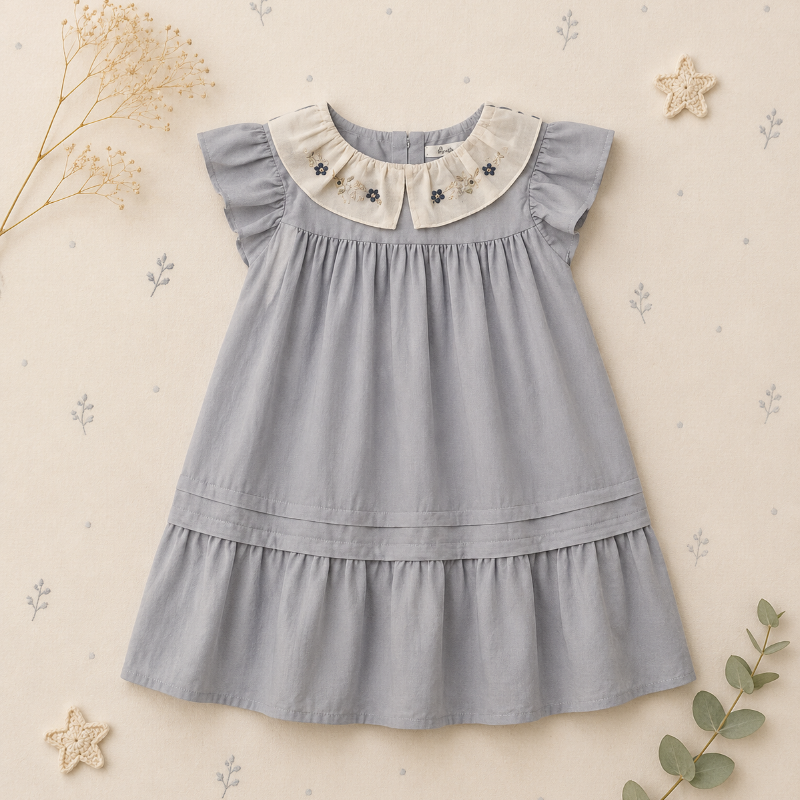 Princess Dress – Élégante et confortable – Robe à col brodé