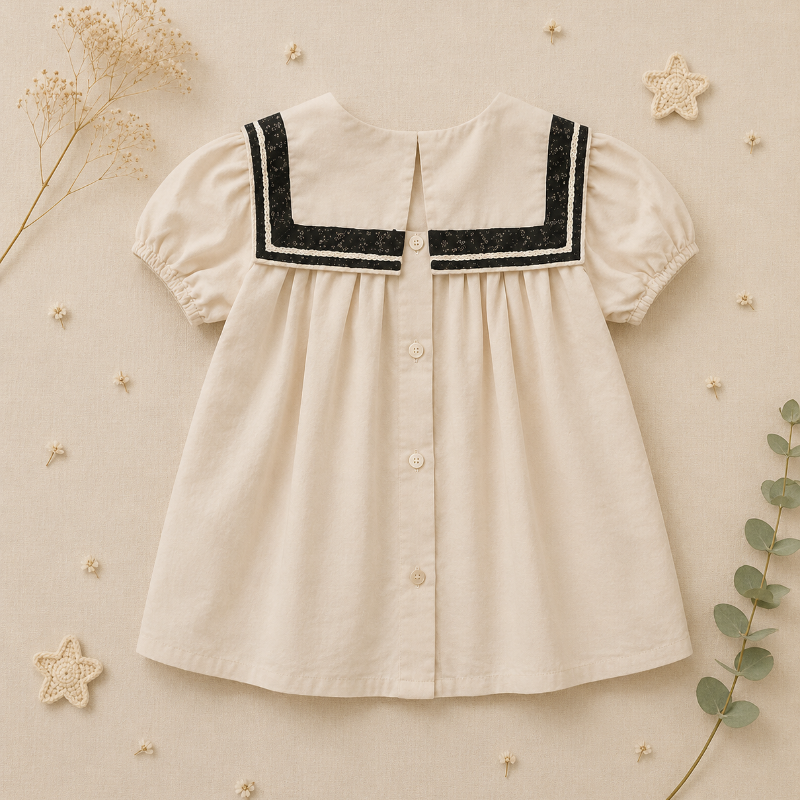 Sailor Top – Élégant et confortable – Chemise à détails en dentelle et manches bouffantes