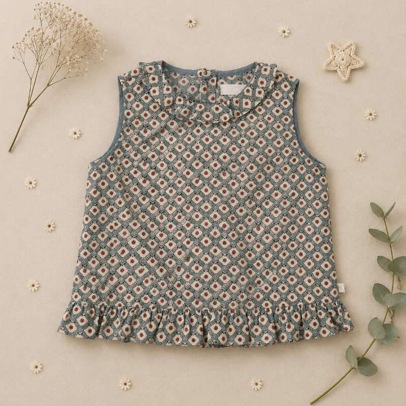 Matching Set – Confortable et imprimé marguerite – Bloomer, jupe et chemisier