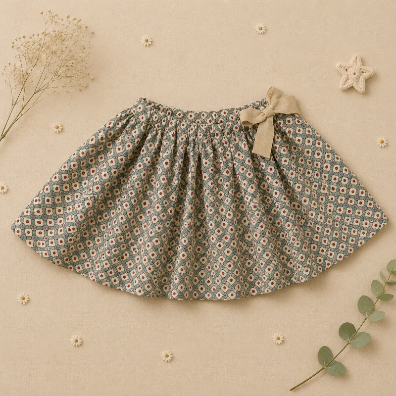Matching Set – Confortable et imprimé marguerite – Bloomer, jupe et chemisier