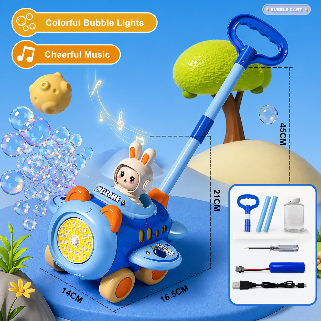 Bubble Blower – Ludique et amusant – Pousse-pousse à bulles