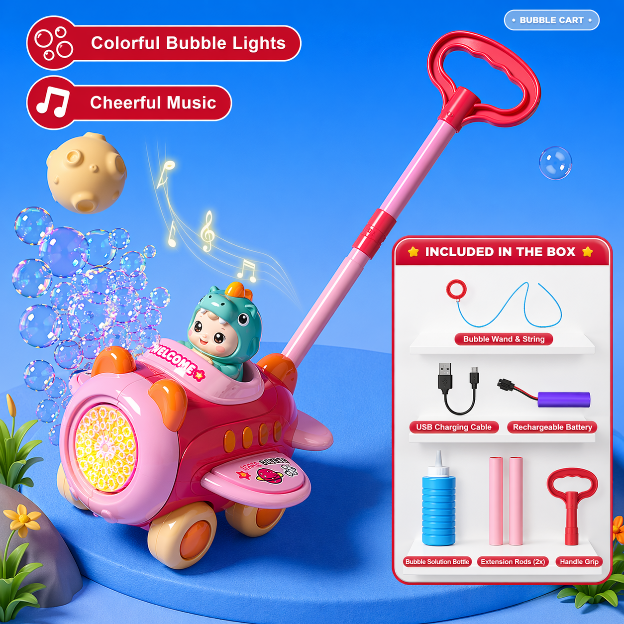 Bubble Blower – Ludique et amusant – Pousse-pousse à bulles