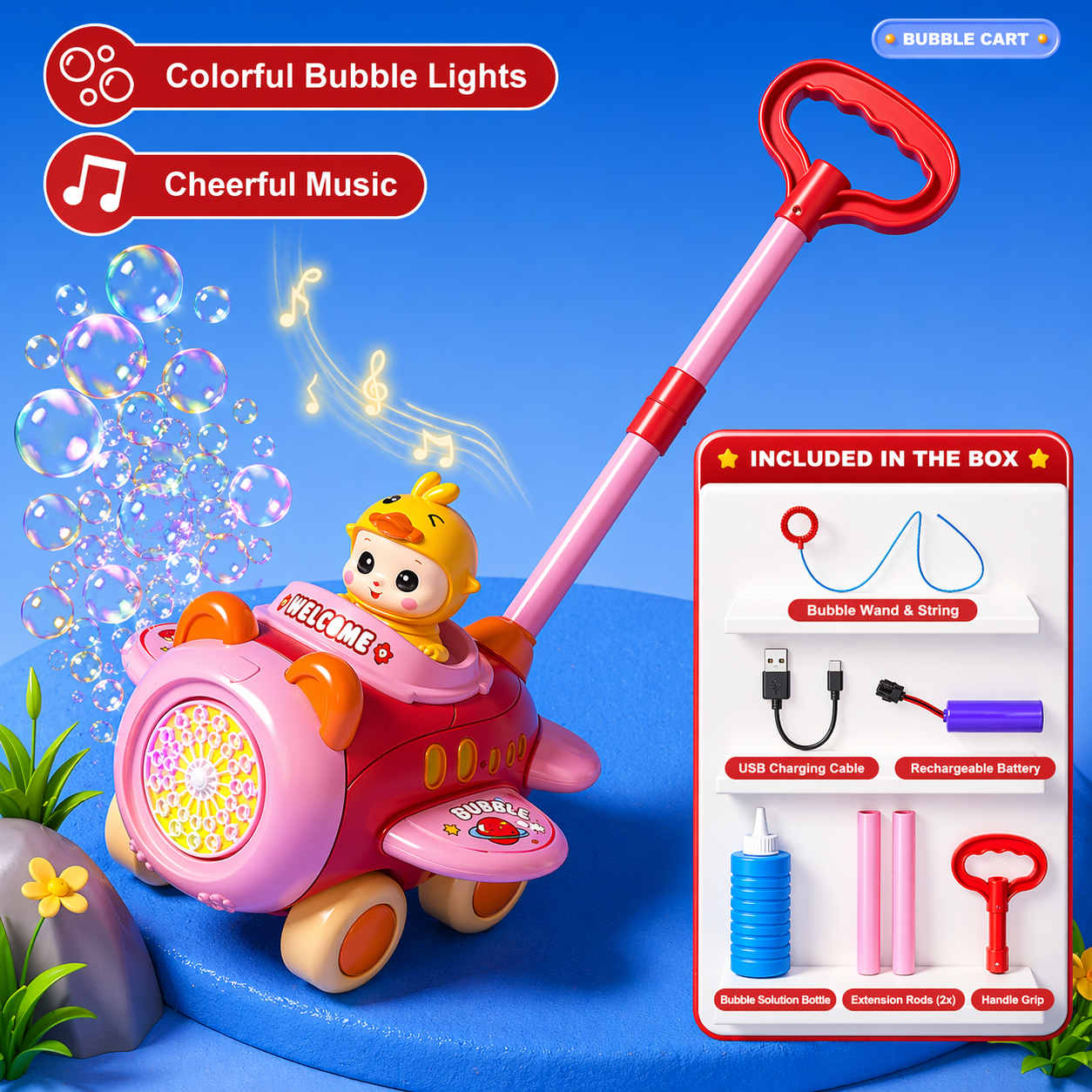 Bubble Blower – Ludique et amusant – Pousse-pousse à bulles
