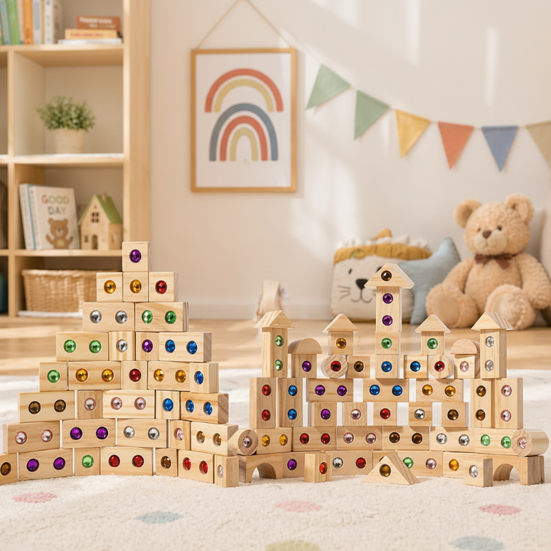 Rainbow Gem Stacking Blocks – Créatif et éducatif – Jeu de blocs empilables en bois