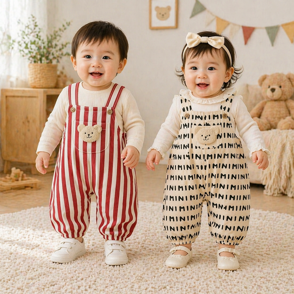 Striped Overall Romper – Douceur et confort – Combinaison pour enfant