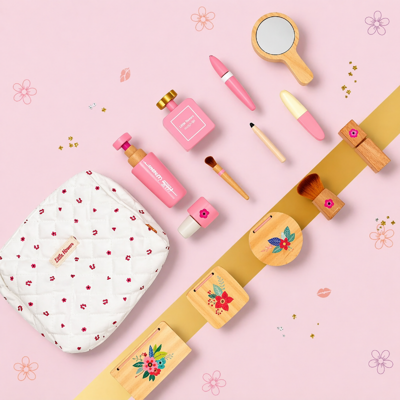 Wooden Makeup Play Set – Créativité et jeux de rôle – Trousse de maquillage en bois