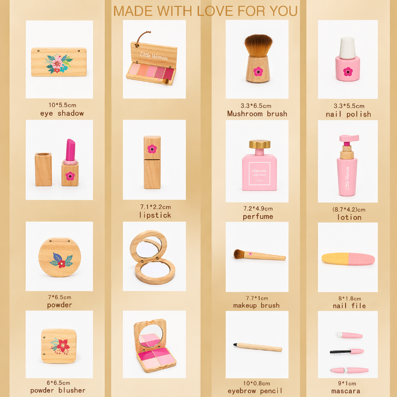 Wooden Makeup Play Set – Créativité et jeux de rôle – Trousse de maquillage en bois