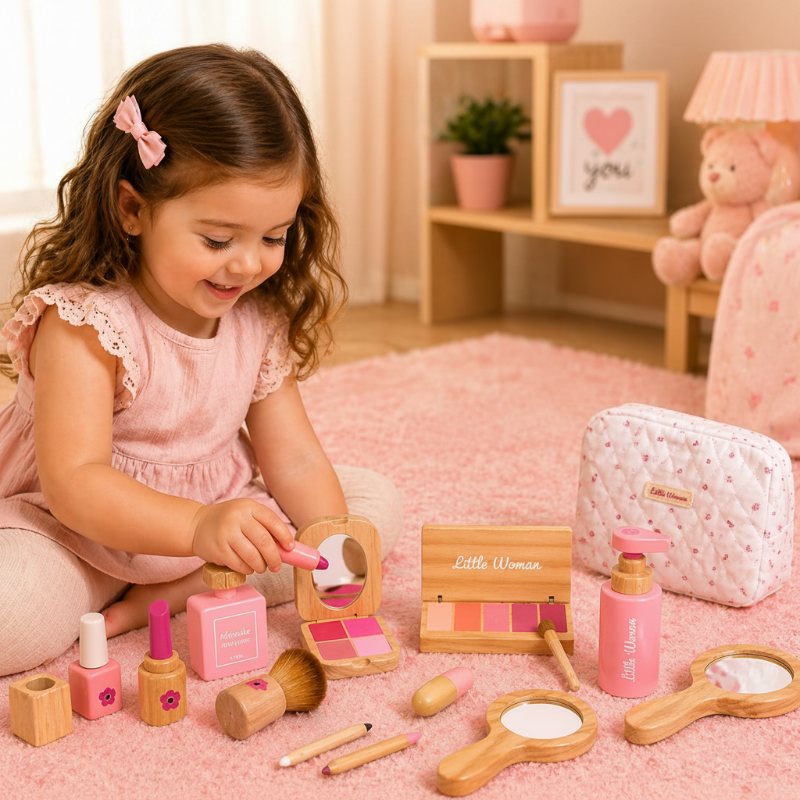 Wooden Makeup Play Set – Créativité et jeux de rôle – Trousse de maquillage en bois