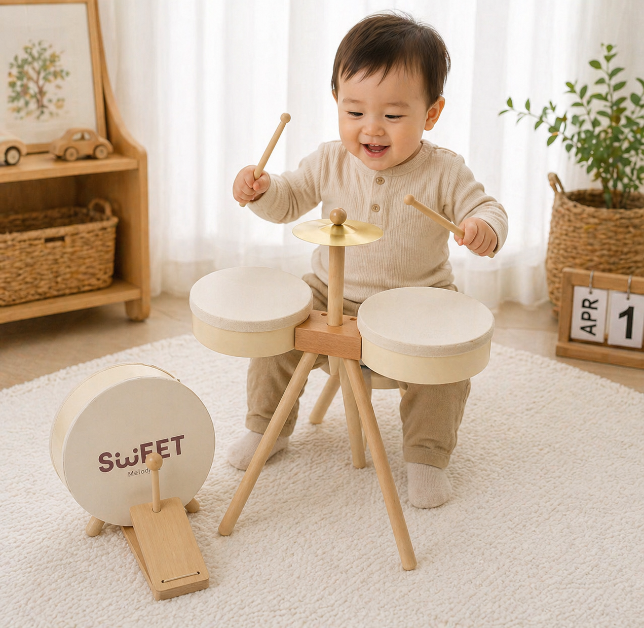 Kids Wooden Drum Toy – Musique & Créativité – Kit de batterie pour enfants