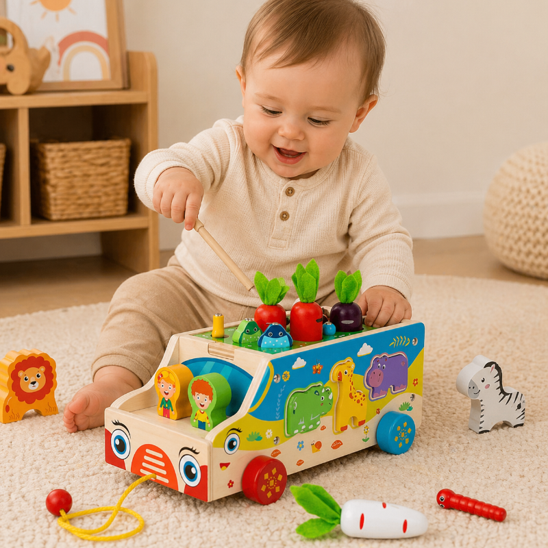 Montessori Animal Matching Toy – Éducatif et interactif – Puzzle « Voiture à jouets »