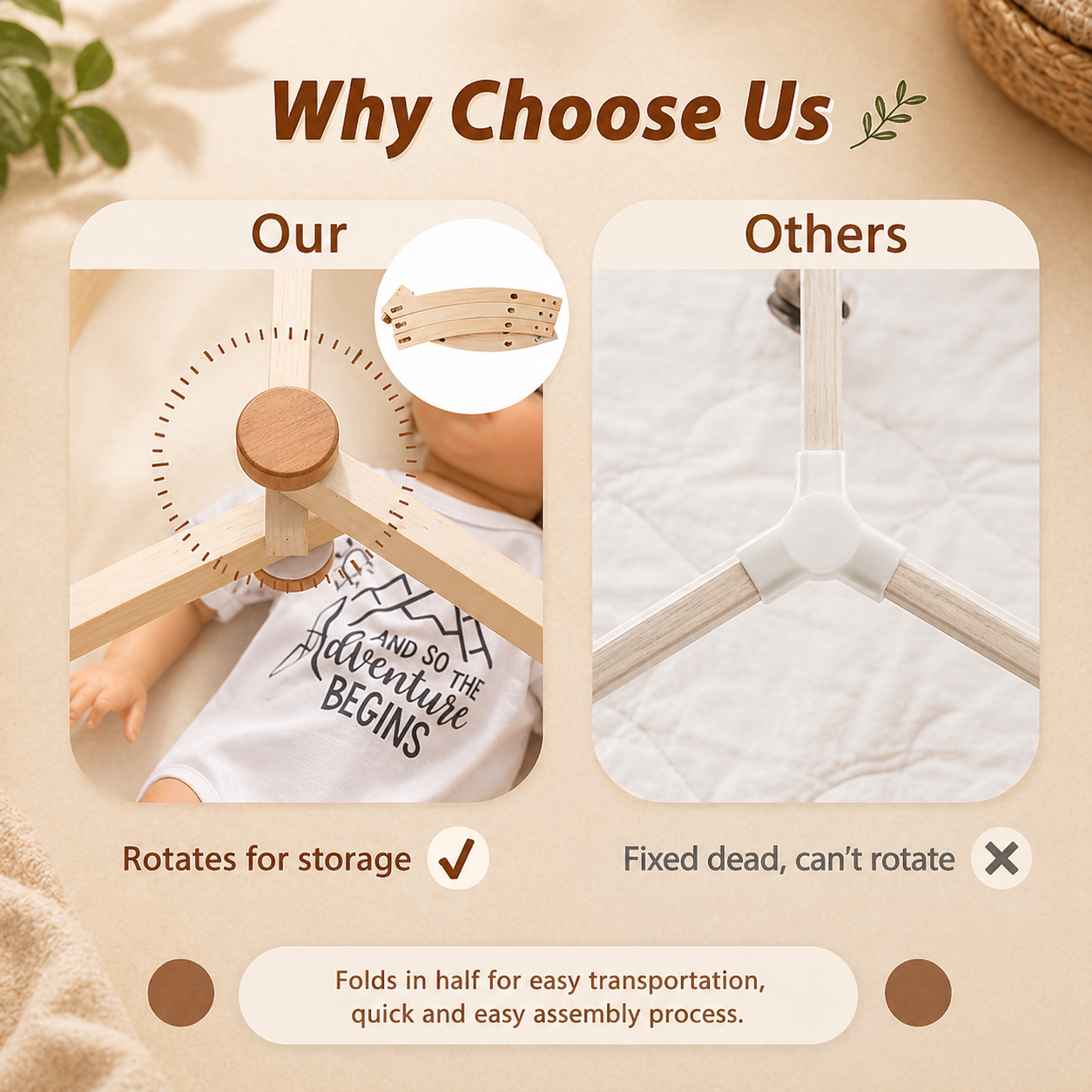 Wooden Baby Rattle Toy – Éveil sensoriel et sécurité – Baby Gym