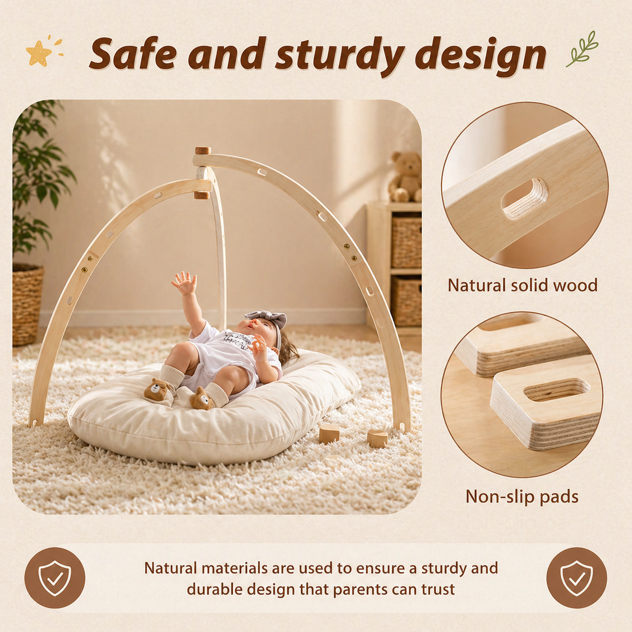 Wooden Baby Rattle Toy – Éveil sensoriel et sécurité – Baby Gym