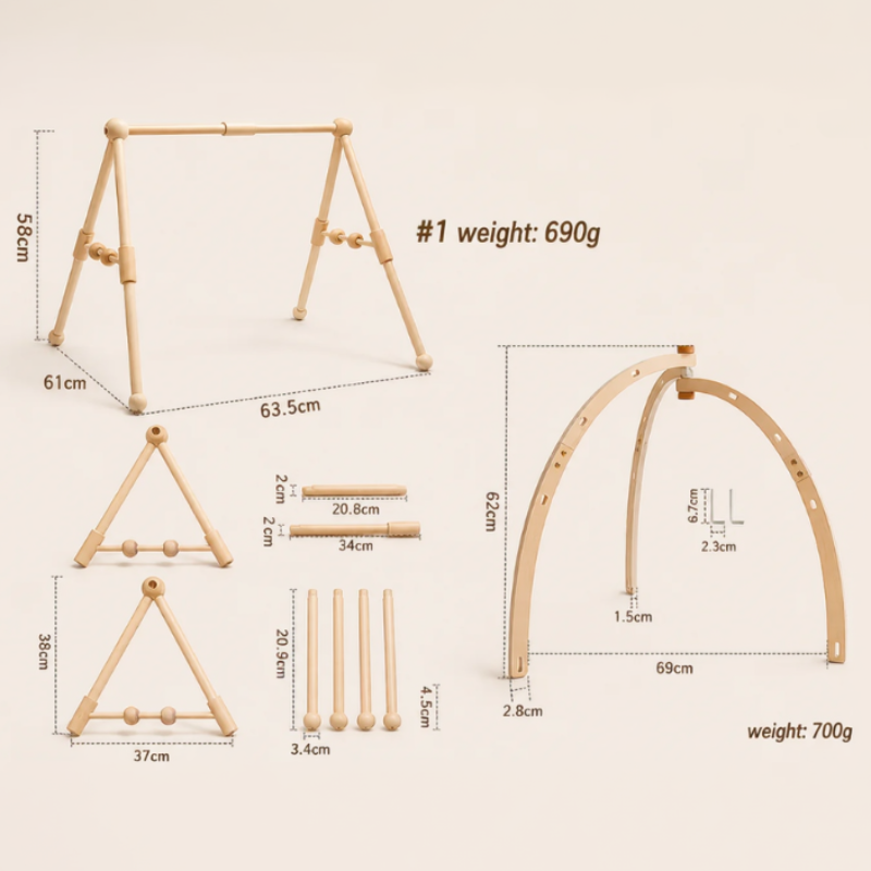 Wooden Baby Rattle Toy – Éveil sensoriel et sécurité – Baby Gym