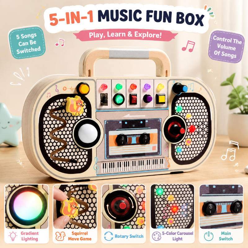 Wooden Busy Board – Motricité et interactivité – Tableau d'activités musicales