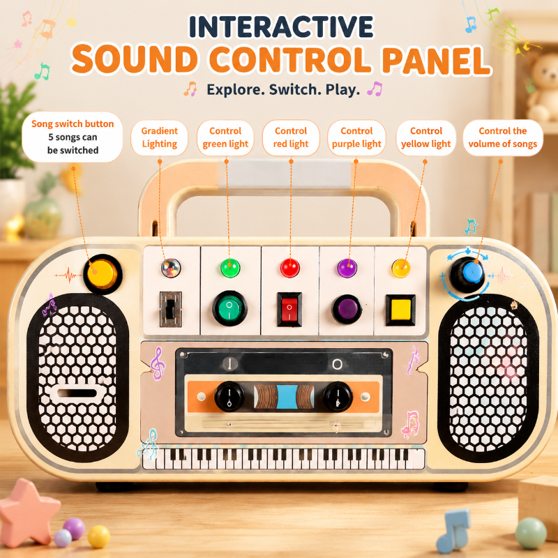 Wooden Busy Board – Motricité et interactivité – Tableau d'activités musicales