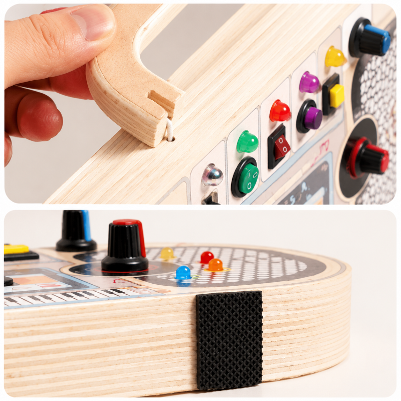 Wooden Busy Board – Motricité et interactivité – Tableau d'activités musicales