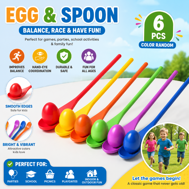 Wooden Egg Spoon Game – Motricité et apprentissage – Jeu d'équilibre « Course aux œufs »
