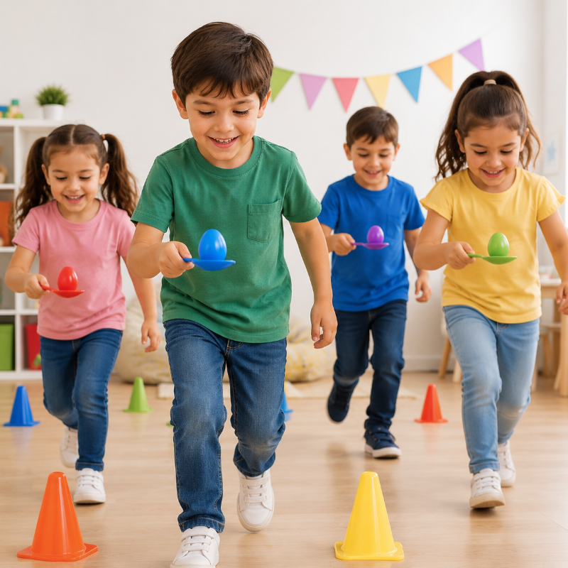 Wooden Egg Spoon Game – Motricité et apprentissage – Jeu d'équilibre « Course aux œufs »