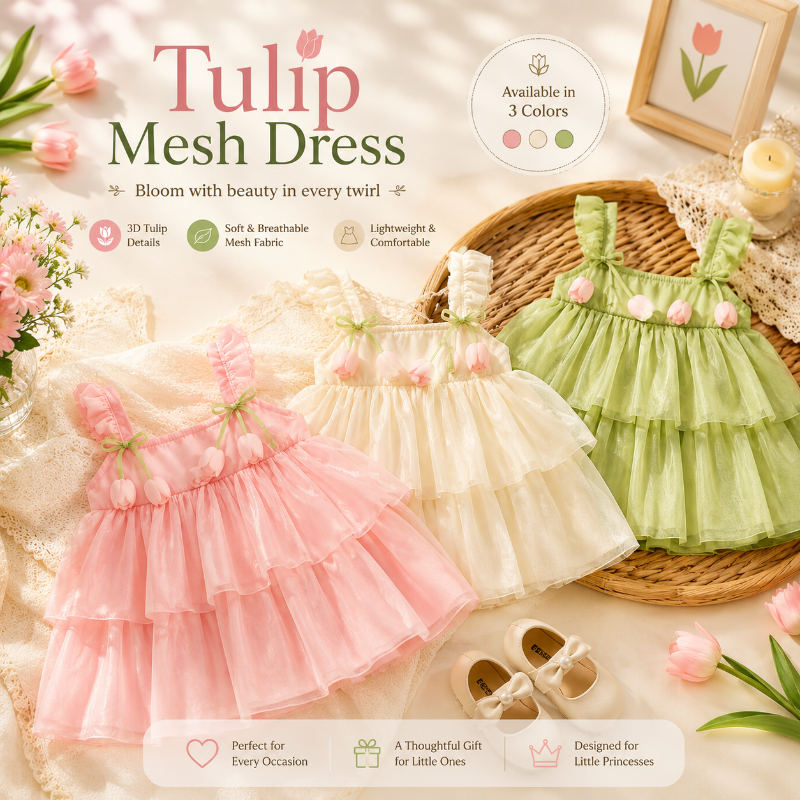 Tulip Mesh Dress – Élégance et confort – Robe pour enfant