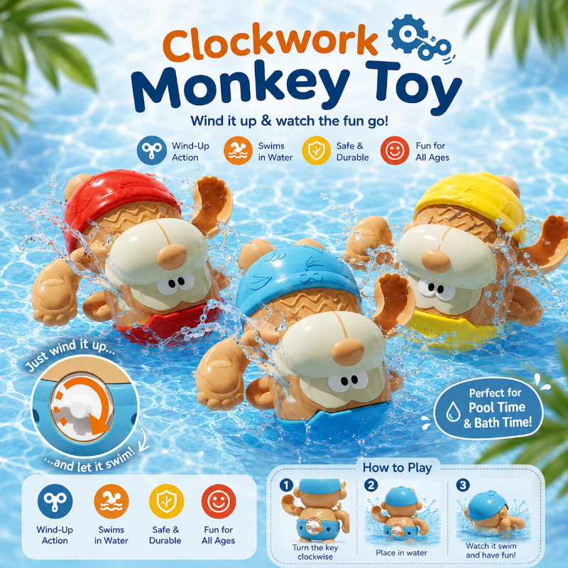 Clockwork Monkey Toy – Jeux et plaisirs aquatiques – Jouet de bain à remonter