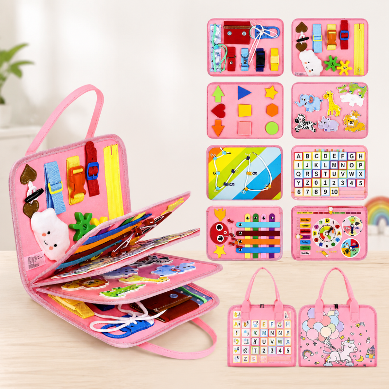 7-in-1 Busy Board – Motricité et apprentissage – Tableau d'activités