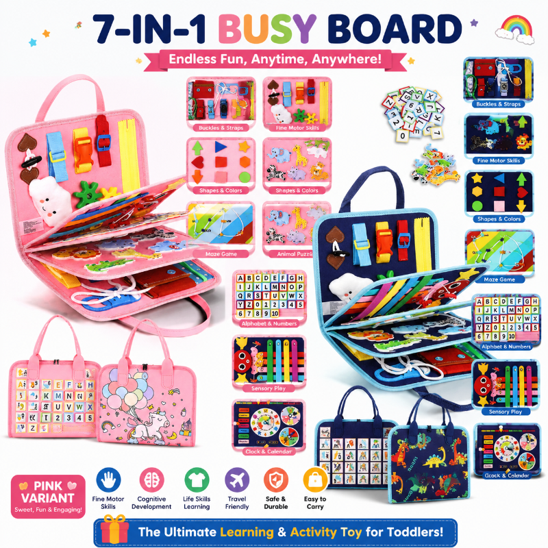 7-in-1 Busy Board – Motricité et apprentissage – Tableau d'activités