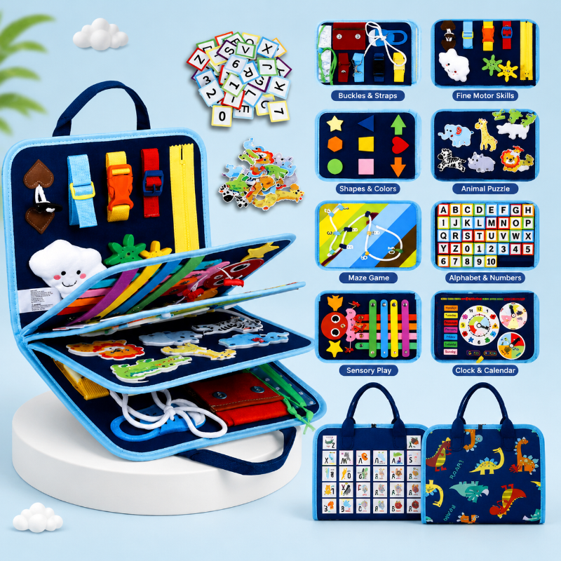 7-in-1 Busy Board – Motricité et apprentissage – Tableau d'activités