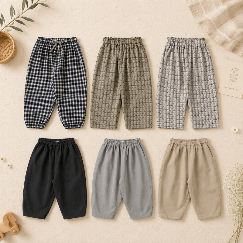 Plaid Cotton Pants – Léger et respirant – Pantalon décontracté style ballon/sarouel