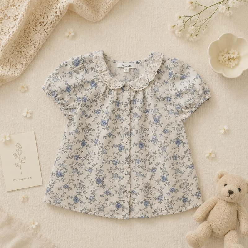 Vine Print Blouse – Légère et mignonne – Blouse pour enfant à manches bouffantes