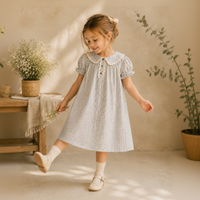 Thumbnail for Check Dress – Doux et respirant – Col classique et manches bouffantes