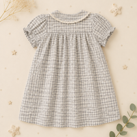 Thumbnail for Check Dress – Doux et respirant – Col classique et manches bouffantes