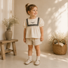 Sailor Top – Élégant et confortable – Chemise à détails en dentelle et manches bouffantes