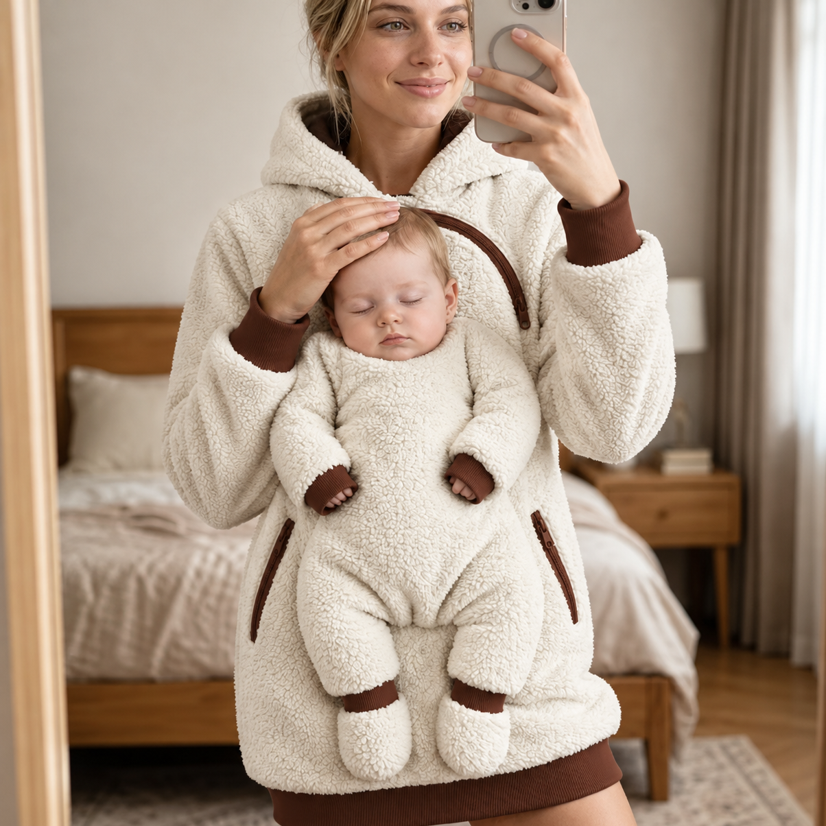 MamaHug – Chaud et pratique – Sweat à capuche 2-en-1 pour maman et bébé