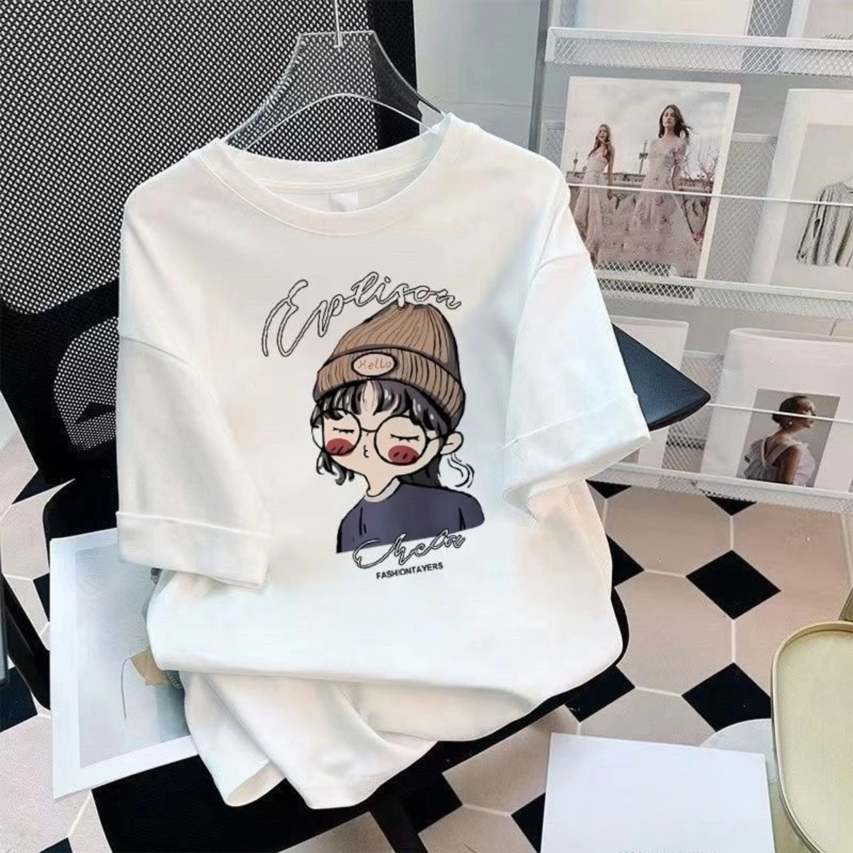 CuteStyle – Tendance et confortable – T-shirt à imprimé cartoon oversize