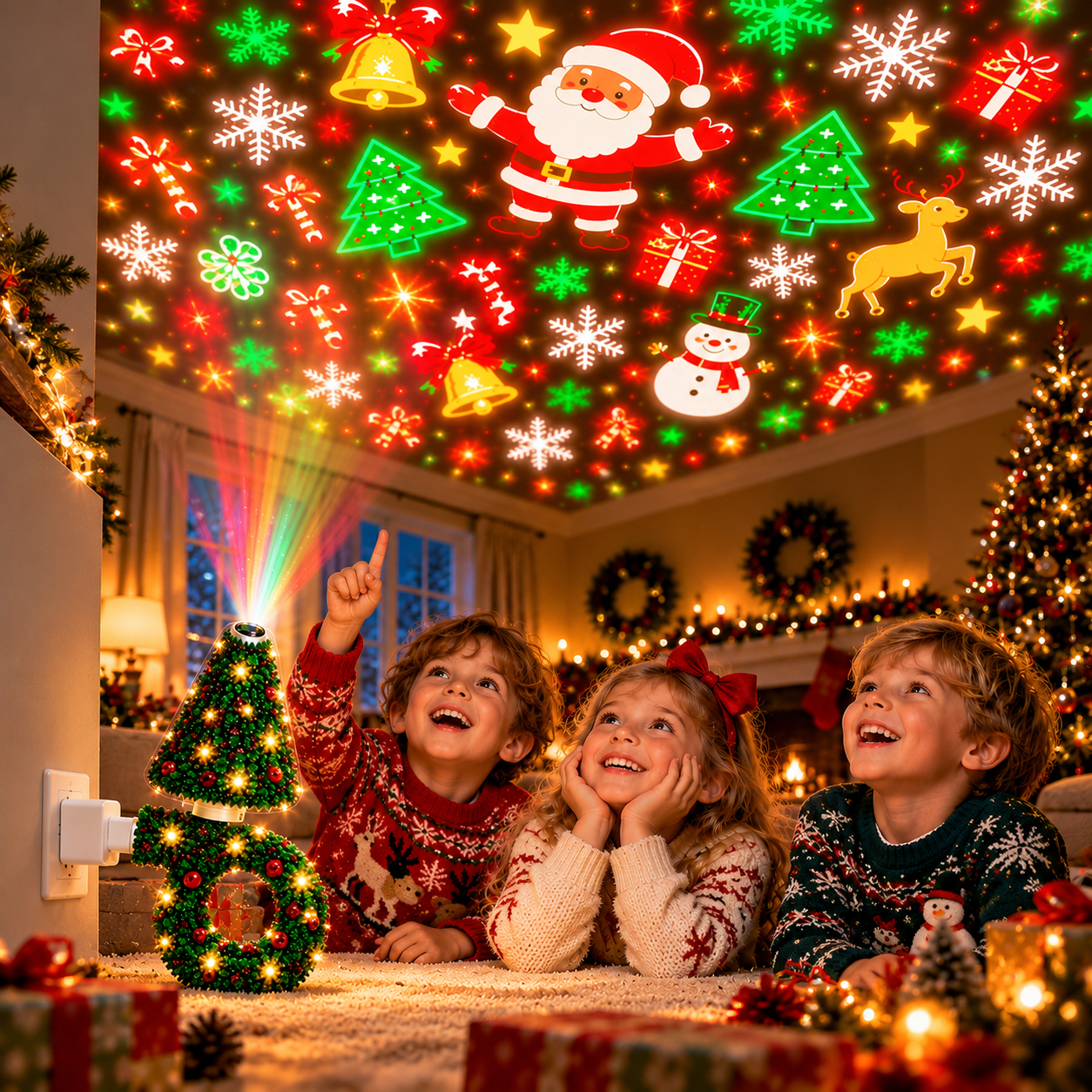 HolidayBeam – Festif et chaleureux – Projecteur de Noël USB avec motifs lumineux