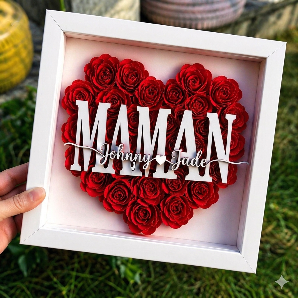 Personalized Rose Shadow Box – Cadeau unique pour la fête des Mères – Boîte à ombres personnalisée avec des roses