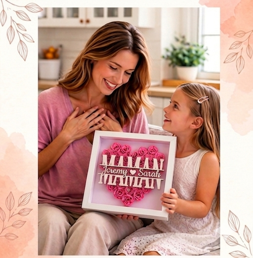Personalized Rose Shadow Box – Cadeau unique pour la fête des Mères – Boîte à ombres personnalisée avec des roses