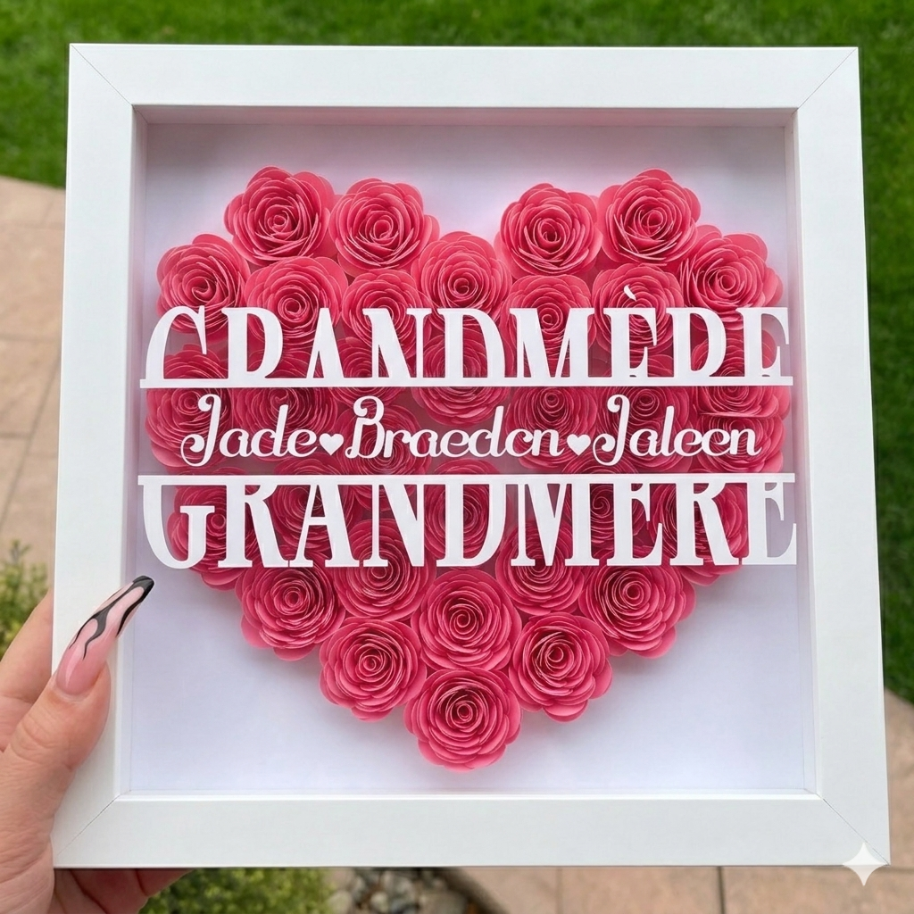Personalized Rose Shadow Box – Cadeau unique pour la fête des Mères – Boîte à ombres personnalisée avec des roses