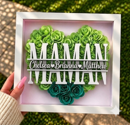 Personalized Rose Shadow Box – Cadeau unique pour la fête des Mères – Boîte à ombres personnalisée avec des roses