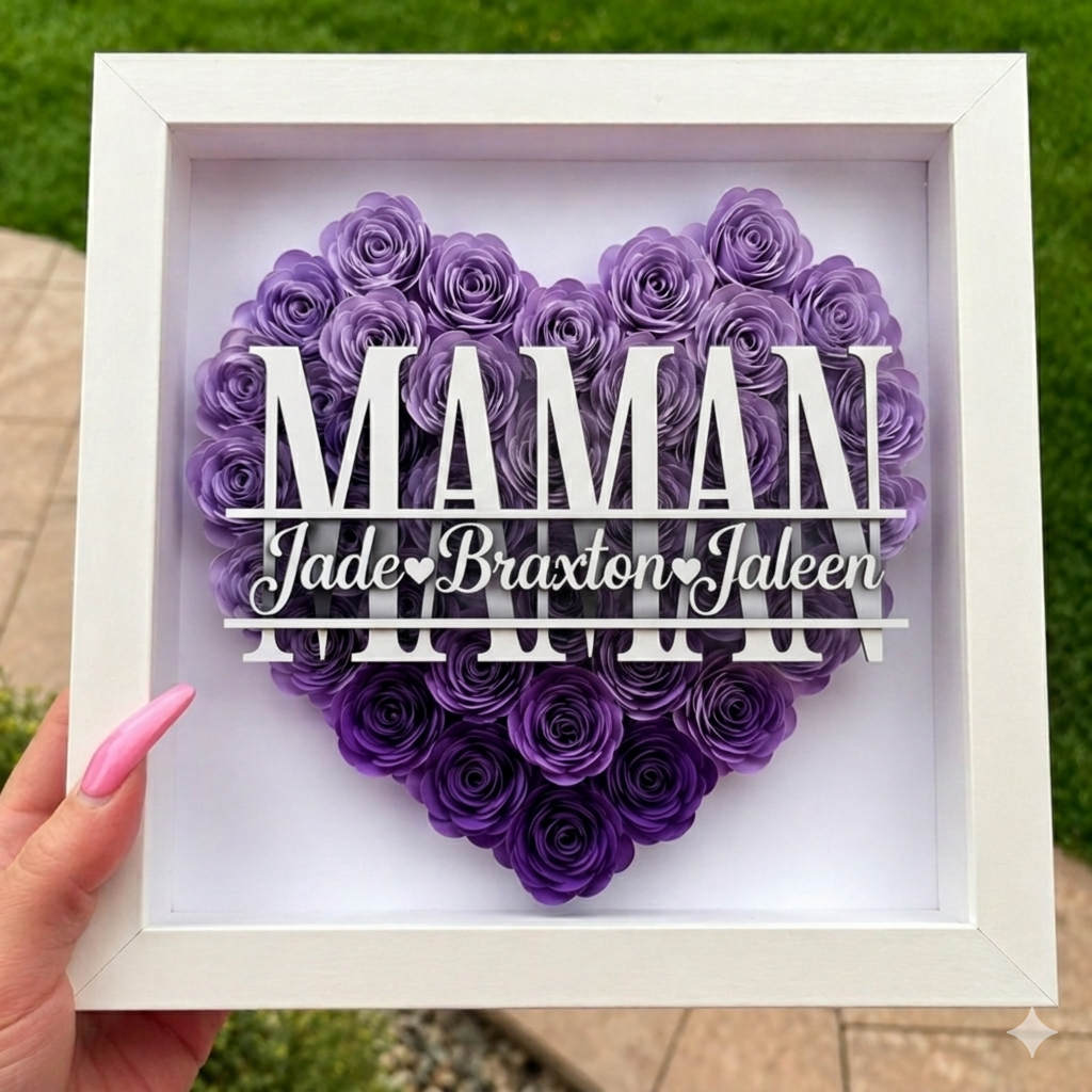 Personalized Rose Shadow Box – Cadeau unique pour la fête des Mères – Boîte à ombres personnalisée avec des roses